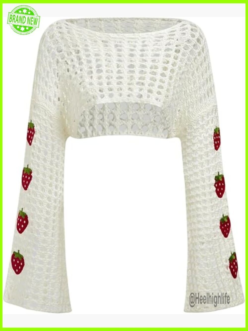 Y2k Knit Shrug Sweater Crochet Hollow Out Long Sleeve See Through Crop Top